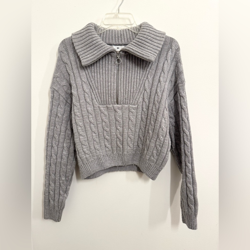 BP Gray Cowl Neck Cable Sweater